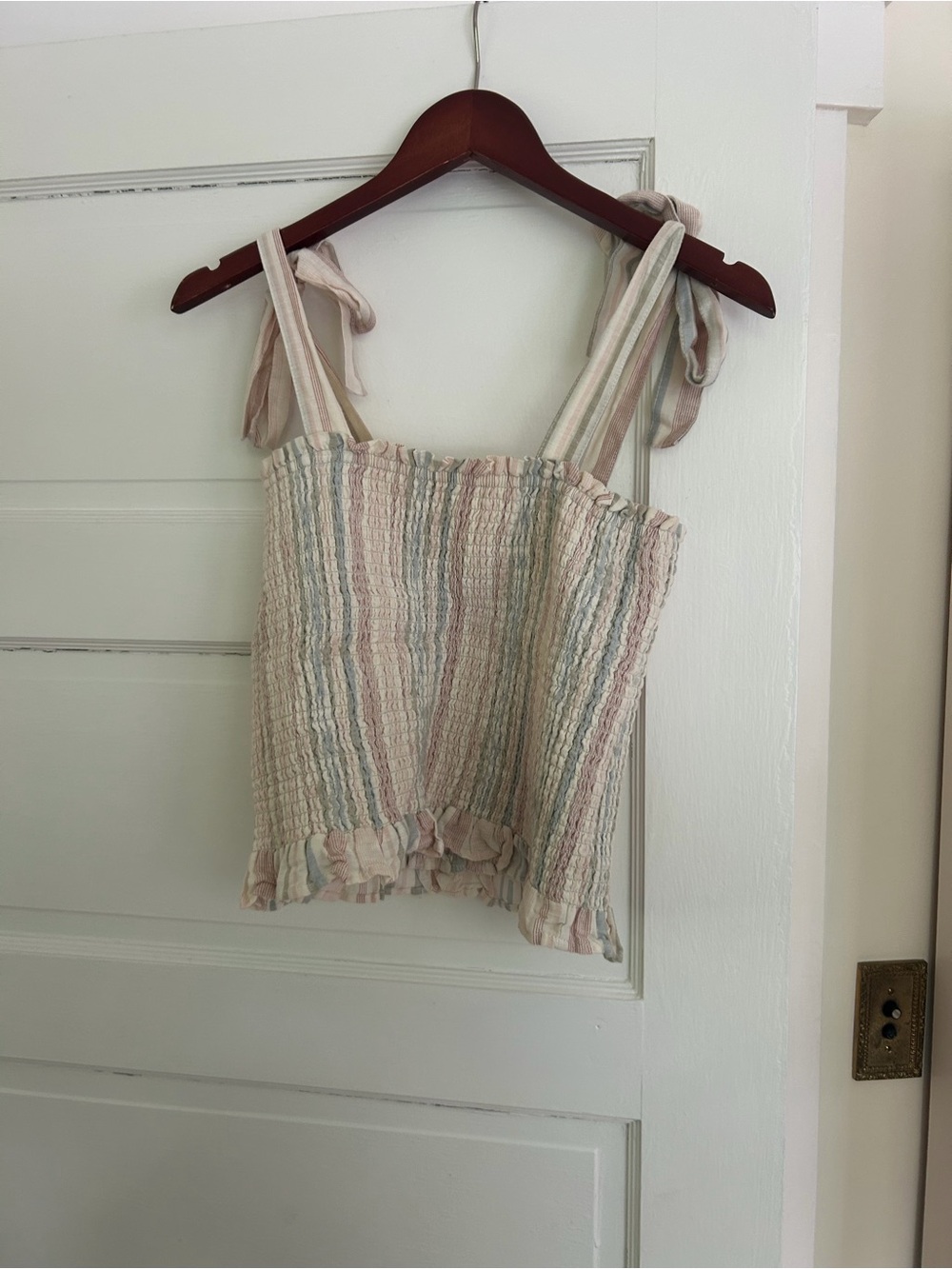 American Eagle Outfitters Pastel Striped Smocked Tie-Shoulder Camisole